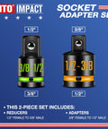 Two-Piece Impact Socket Adapter And Reducer Set 1/2 F To 3/8 M And 3/8 F To 1/2 M with paint-filled markings