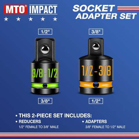 Two-Piece Impact Socket Adapter And Reducer Set 1/2 F To 3/8 M And 3/8 F To 1/2 M with paint-filled markings