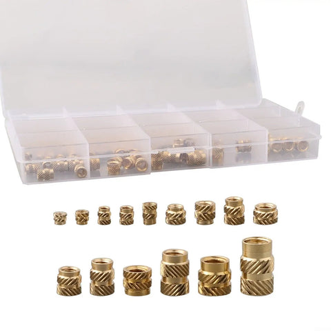 Brass Threaded Inserts Kit For 3D Printing, 300Pcs M2 To M6 And 1/4-20, knurled heat set bushings in organizer