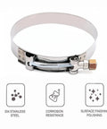 LSDZWORK T-bolt hose clamp close-up: circular stainless steel band for intercooler hoses