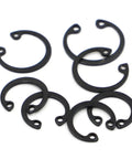 Rock Solid Black Internal Retaining Rings And C Clips M8 Through M50 Shaft Circlips Top Shelf Carbon Steel Hardware, set of various sizes.