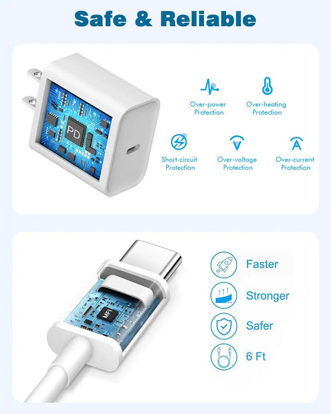 Fast USB C Charger 20W For iPhone 17 16 15 And iPad Pro Type C Wall Charger With 6Ft Cable Two Pack Quick Charge internal design