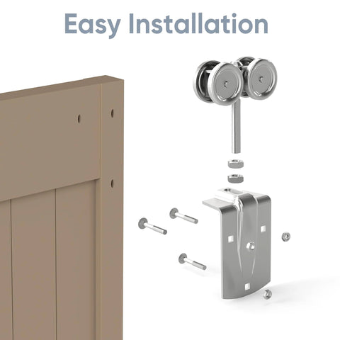 Exterior Sliding Door Hangers and Box Rail Barn Door Hardware Kit in Silver for Outdoor Use, installation diagram