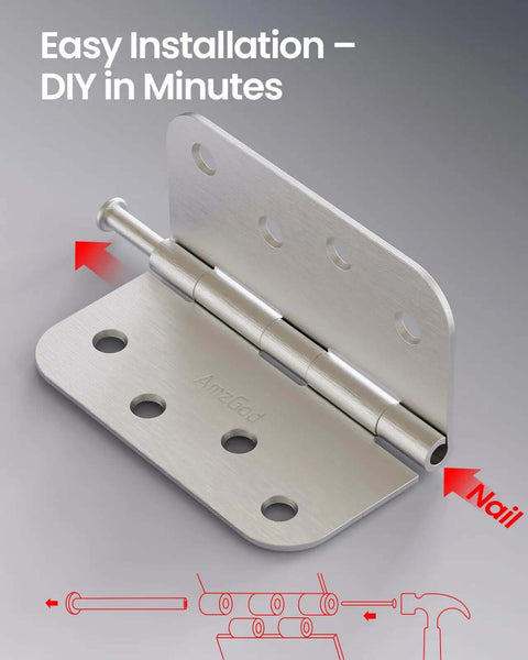 4 Inch Door Hinges 3 Pack Brushed Nickel Satin Finish Five Eighth Inch Radius Corners Heavy Duty 4x4 Interior Hinges With 8 Holes And 27 Screws For Easy Install On Residential Front Doors