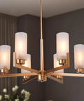 Six Light Gold Chandelier With White Frosted Glass Shades For Dining Room Living Room Kitchen And Bedroom Modern Chic Fixture