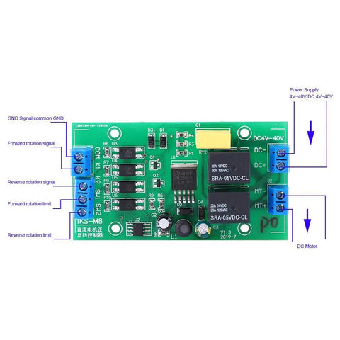 Beefed Up DC Motor Driver Controller Module With CW CCW Reversing 20A Relay Built For Real World Automation Projects And Industrial Equipment Wide Voltage Range And Efficient Heat Management With Copper Terminal Design, green PCB with screw terminals