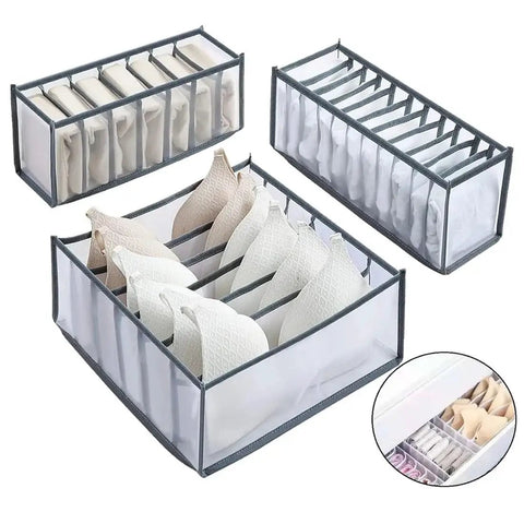 3 Piece Foldable Underwear Drawer Organizer Set For Bras Socks And Lingerie Multi Grid Closet Storage Bins crafted from durable Oxford fabric
