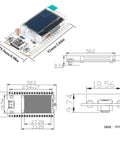 Dimensions diagram of Beast IoT Dev Board With WiFi LoRa And BLE For 915MHz And 868MHz Band SX1262 Module Type C USB 0.96 Inch OLED Display