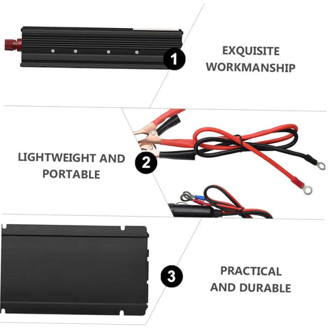 Straight Up Heavy Duty Dc To Ac Power Inverter Converter With Digital Lcd Screen And Rugged Aluminum Shell For Cars And Homes US Plug Adapter showing lightweight design and durable casing.