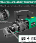 Heavy Duty 5/8 Inch Electric Hydraulic Rebar Cutter Machine showing blades and motor specifications for efficient steel cutting.