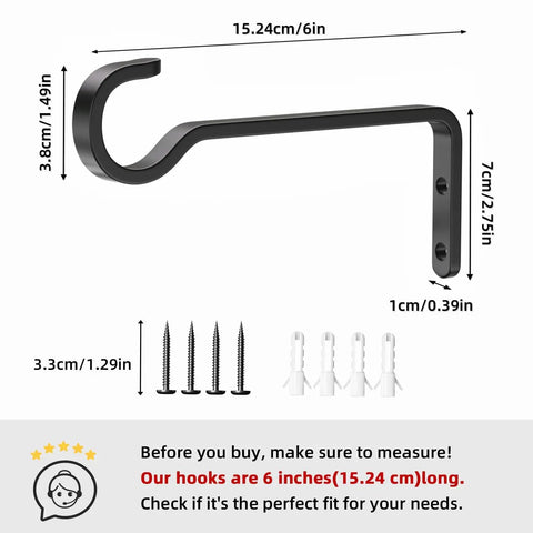 Heavy Duty Matte Black Plant Hooks For Wall Indoor Outdoor Solid Iron Hangers Holds 40 Lb Rust Resistant Decorative Brackets Two Pack Dang Strong And Built Like A Tank
