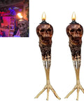 Skull Tiki Torch Set For Halloween Yard Decor, Handcrafted Skull Pattern Outdoor Lights, Weather Resistant Patio Lanterns, Two Pack