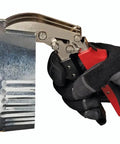 Offset Five Blade Duct Crimper For Tight Quarters And Overhead Runs One And Five Eighths Inch Double Crimp HVAC Duct Tool With Ergonomic Non Slip Handles One Hand Operation Easy Leverage Built Tough Made In USA used on duct