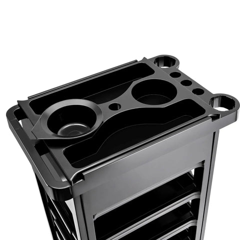 Top view of Professional 5 Tray Salon Rolling Cart With Smooth Gliding Wheels And Heaps Of Storage Space for hair stylists.