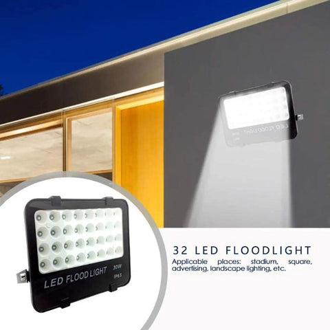 JUDYSSY Solar Flood Lights Led Flood Light, 30W 3000Lm Ip65 Waterproof Outdoor Security Light mounted on a wall.