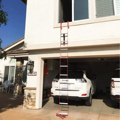 Retractable Two Story Fire Escape Ladder For Windows 13 Feet No Tools Needed Easy To Use Emergency Escape With Secure Window Hooks Heavy Duty Safety Ladder For Home extending from garage window