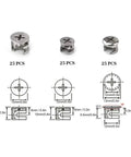 Rock Solid Cam Locks For Furniture Kit With Zinc Alloy Construction 150 200 Pcs Multi Size diagram showing dimensions