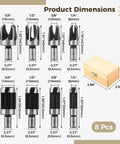 Premium Eight Piece Wood Plug Cutter Set Featuring Four Straight And Tapered Cork Drill Bits Heavy Duty Carbon Steel Gear dimensions and sizes