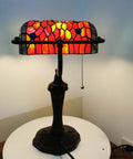 Dragonfly Tiffany Style Stained Glass Desk Lamp for Reading and Working, red glass accent, banker table lamp on desk