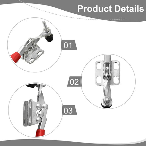 Heavy Duty Quick Release Toggle Clamp Vertical Hand Clip For CNC Woodworking And Metalworking, 27Kg Holding Power, 80mm Horizontal Hinged Clamp, Fast Clamping, Built Tough Metal Construction, Silver Finish, silver toggle clamp detail