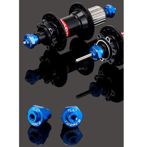 Bicycle Wheel Truing Stand Thru Axle Adapter For 12mm 15mm 20mm Freehub Tool shown with blue components