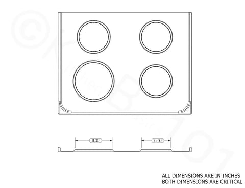 Technical diagram of Made In The Usa Chrome Drip Pan Set Replacement For Frigidaire Kenmore, showing pan dimensions