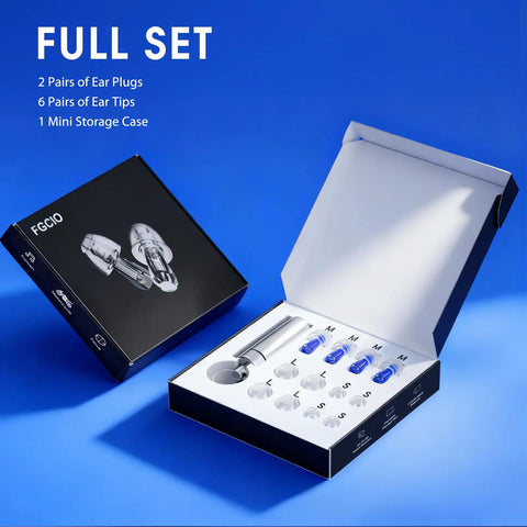 Open package of Concert Ear Plugs With High Fidelity Sound Filters 2 Pack For Live Music Raves Work And Musicians NRR 20 To 25 dB Blue