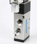 Check Out These Badass Two Five-Way Solenoid Pneumatic Valves Like Models 4V210-08 Or 4V310-10 That Rock Paper Build For Serious Industrial Air Control And Fast Response Times Across The Board Today. Close-up of a 5-way solenoid valve showing ports and body details.