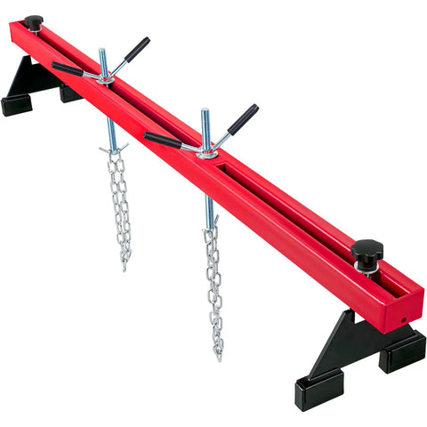 Beefy Heavy Duty Engine Support Bar 1100 Lbs Capacity For Transmissions And Engine Removal With 2 Point Lift Dual Hooks Stable Hoist For Home Garages And Auto Repair Shops, red steel bar with chains