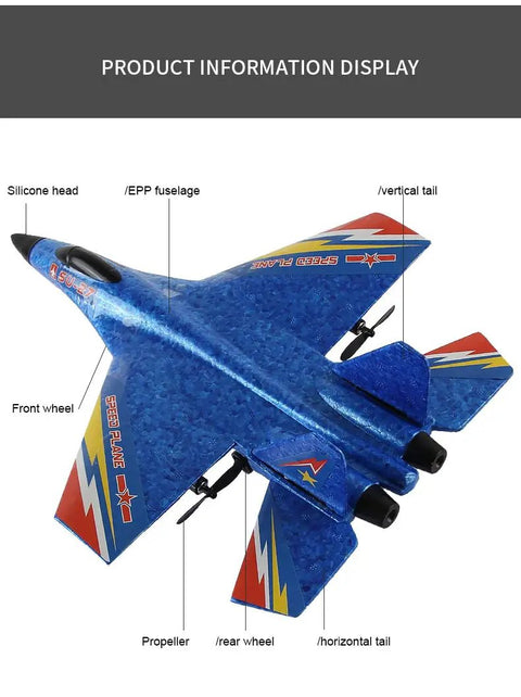 Su-27 Inspired RC Fighter Jet For Adults And Beginners, Durable Lightweight Foam, Top View With Silicone Head, Vertical Tail Detail