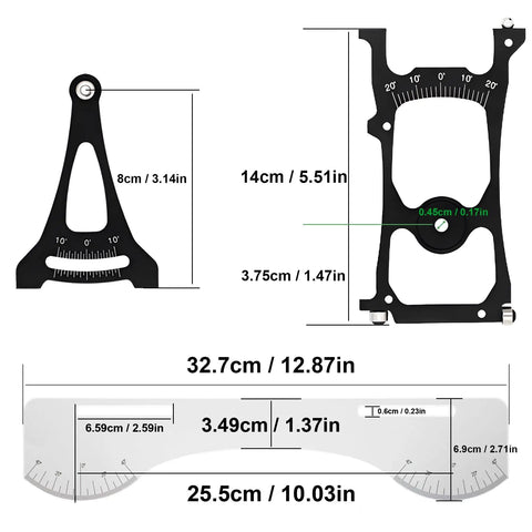 Setup Gauge for One Tenth Scale RC Cars With Suspension and Steering Adjustment Camber Toe and Slip Angle Tool dimensions