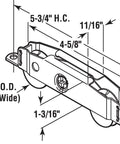 Diagram of 2 Pack Sliding Patio Door Roller Assembly With 1-1/4 Inch Steel Ball Wheel Bearing Side Adjustable Replacement With dimensions.