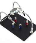 Go-To Magnetic Helping Hand With Four PCB Pillars And Three Magnifying Lamps, Flexible Arm Soldering Stand on workbench