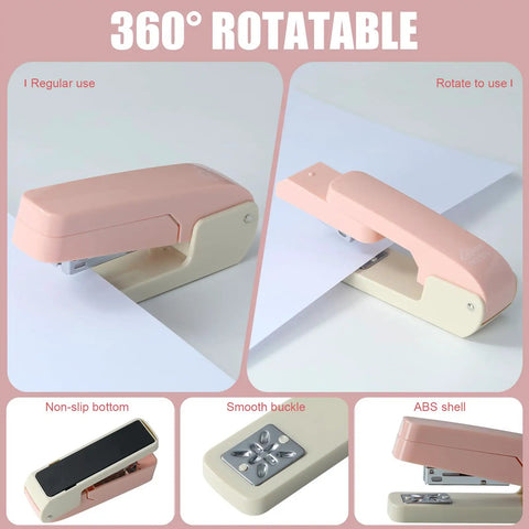 Pink Desk Accessories Set With Rotating Pen Holder, Stapler, Staple Remover, Tape Dispenser And Refills, binder clips, paper clips