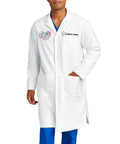 Person wearing Embroidered Lab Coat For Medical Pros Unisex Fit Go-To Everyday Workwear With Personalization Premium Quality