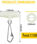 Product dimensions of sinker slide kit with hooked snaps for catfish rigs, showing size and weight capacity of 110lb.