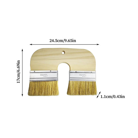 Dope U Shape Deck Stain Brush With Double Bristles For Smooth Color Coating, dimensions shown, ergonomic handle visible