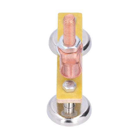 Ultra Strong Magnetic Welding Support Clip With Double Heads And Heavy Duty Suction, copper and metal construction, focused view.