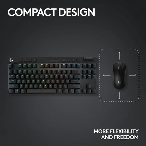 Top Shelf Tenkeyless Wireless Gaming Keyboard With Snappy Tactile Switches And Blazing Lightspeed Response For Crushing Every Ranked Match In Polished Black Frame, compact design with RGB backlighting.