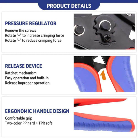 Pro Grade Crimping Tool For Non Insulated Open Barrel Terminals And JST Molex TE Connectors AWG 24 To 10 0.25 6mm2 features