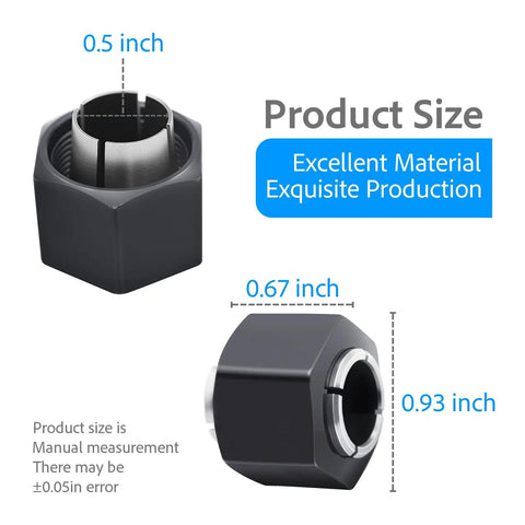 Half Inch Router Collet And Nut Replacement For DW6212 DW618 DW616 Routers Twelve Point Seven Millimeter Compatible, product dimensions shown