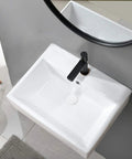 Rectangular Wall Mount Vessel Sink for Bathroom 21x16 White Porcelain Ceramic Above Counter Vanity Lavatory Basin With Single Faucet Hole, Sleek Modern Design for a Low Key Luxe Bath Upgrade, top view