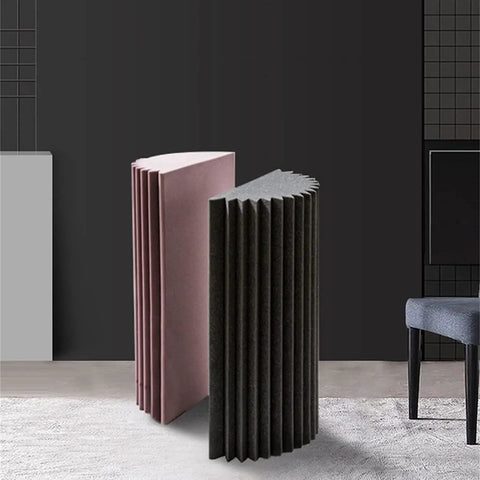 Studio Ready Acoustic Foam Panels To Kill Background Noise And Boost Room Vibes For Home Offices Studios And Classrooms Premium Sound Dampening Tiles in black and purple stacks.