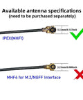 IPEX MHF1 and MHF4 antenna connectors with size comparison, showing 3.22mm and 2.23mm measurements respectively.
