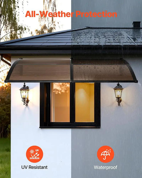 Door Entrance Awning 38 By 78 Inches Exterior Canopy With Drainage And ABS Bracket Polycarbonate Cover For Patio Door Sun UV Rain And Snow Protection No Fuss Brown