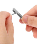 Person holding a Rock Solid Spring Loaded Indexing Plunger With Knurled Grip Metal Locking Pin preparing for installation.