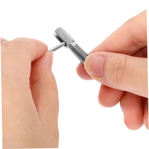 Person holding a Rock Solid Spring Loaded Indexing Plunger With Knurled Grip Metal Locking Pin preparing for installation.