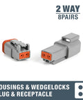 2 Pin Deutsch DT Gray Connector Kit For Auto Wiring 8 Pairs With Size 16 Stamped Contacts DT Series Electrical Connectors