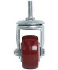 Swivel caster wheel, 2-inch red polyurethane wheel on metal frame with threaded 1/4-20 stem