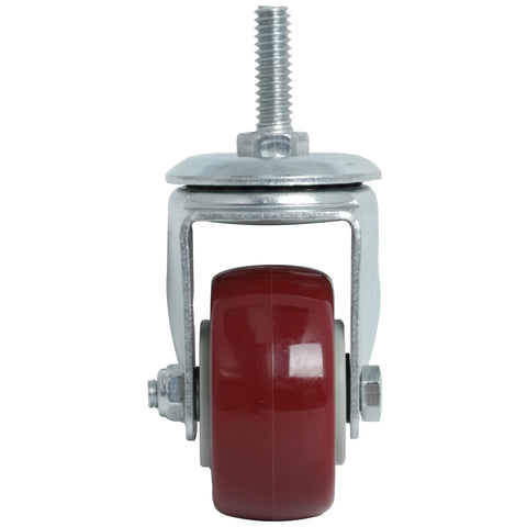 Swivel caster wheel, 2-inch red polyurethane wheel on metal frame with threaded 1/4-20 stem